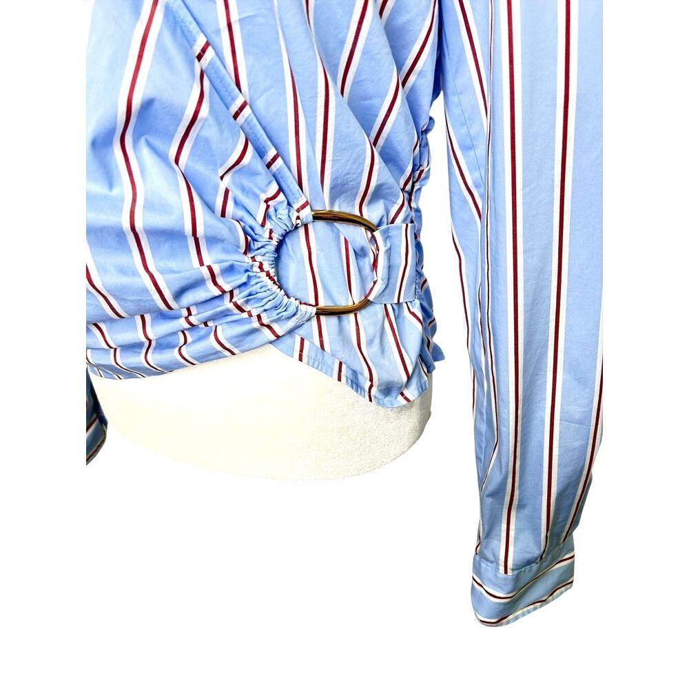 Veronica Beard Ozzie Blue Brick Striped V-Neck Long Sleeve Blouse Large Size 10 - Picture 2 of 9